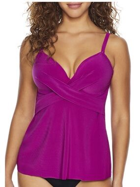 NWTs Miraclesuit The Rock Solid Allura Underwire Tankini Top in Magenta Size 12